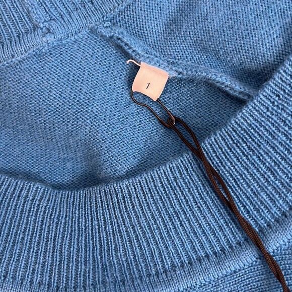 NWT SANDRO sweater short sleeves wool/cashmere blue knotted on the side S - Picture 10 of 13